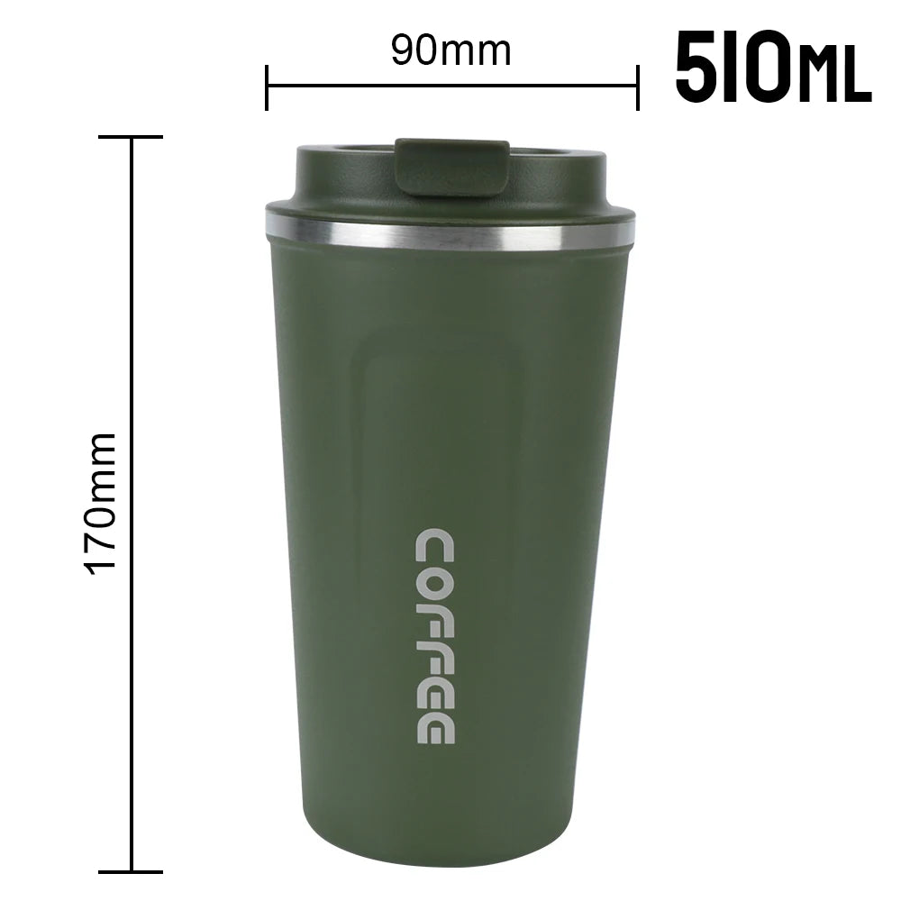 Thermo Cafe Coffee Mug Car Thermos, 380/510ml Leak-Proof Travel Cup for Tea Water Coffee, Double Stainless Steel