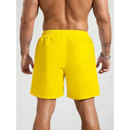 Palasendo Men's Plain Pocketed Drawstring Waist Beach Shorts, Suitable For Summer, Hawaiian, Men Dry Fit Orange Swim Trunks, Men Swim Trunk Matching, Men Beachwear, Plain Swim Trunks