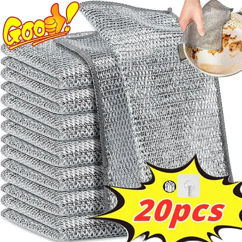 5/10/20/30 Silver Wire Cleaning Cloths Kitchen Dishwashing Cloths Non-Stick Oil Stain Removal Wipes Reusable Multi-Purpose Cleaning Towels Suitable for Tableware and Stovetops