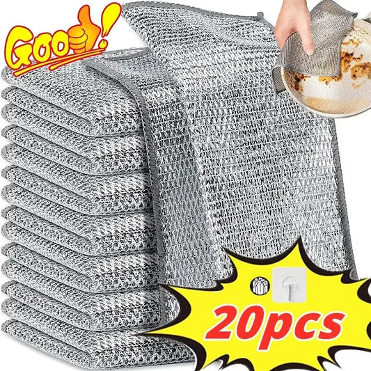 5/10/20/30 Silver Wire Cleaning Cloths Kitchen Dishwashing Cloths Non-Stick Oil Stain Removal Wipes Reusable Multi-Purpose Cleaning Towels Suitable for Tableware and Stovetops