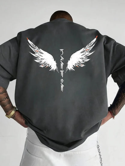 Minimalist men's summer new wing letter print soft and breathable round neck T-shirt outdoor street fashion top