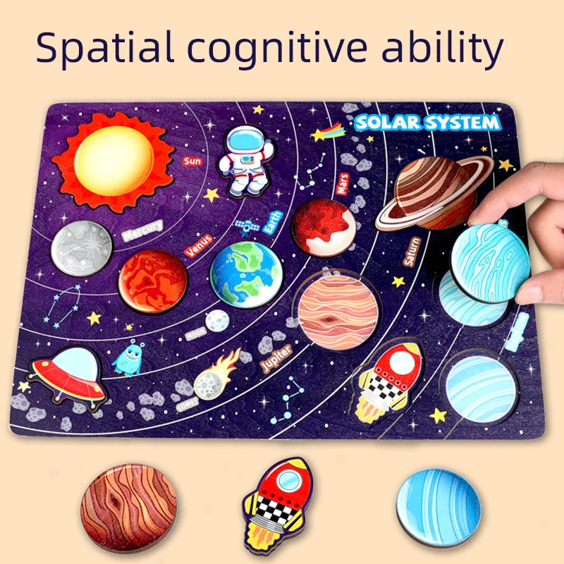 Solar System Puzzle for Kids  Wooden Cognitive Board  Early Learning Space Toys  Montessori Astronomy Toy  Safe Non-Toxic Puzzle