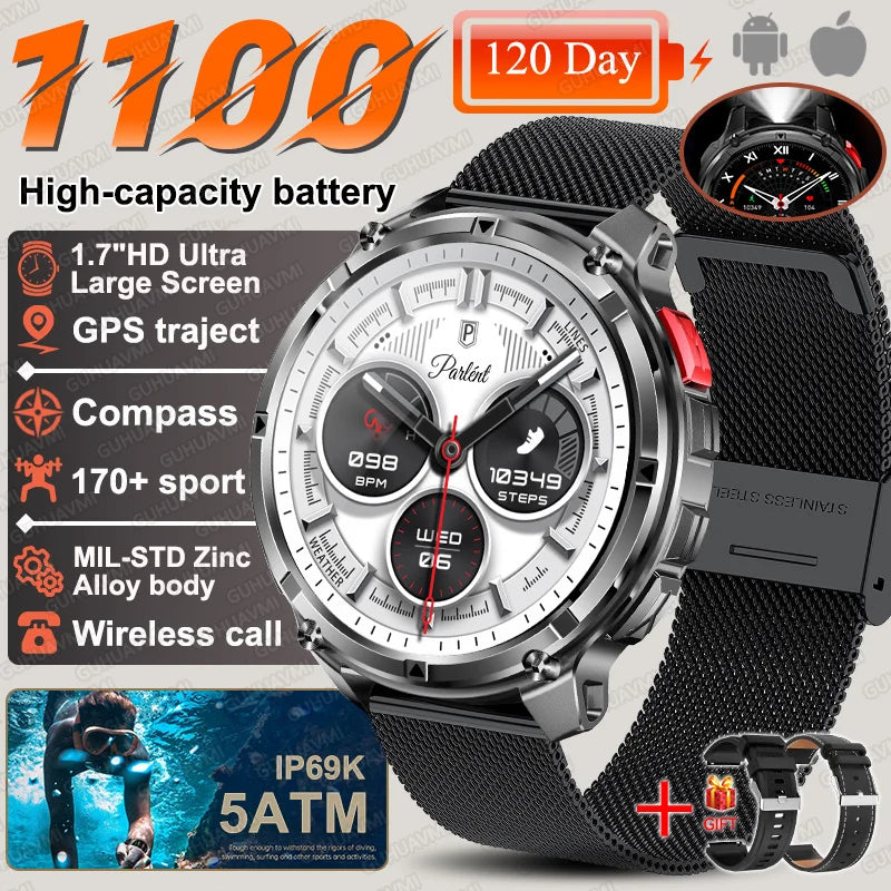 2026 New T-REX 3 PRO 1100mAh Large Battery Smart Watch 10ATM Waterproof GPS 1.7" HD AMOLED Call Sports Flashlight Smartwatch Men