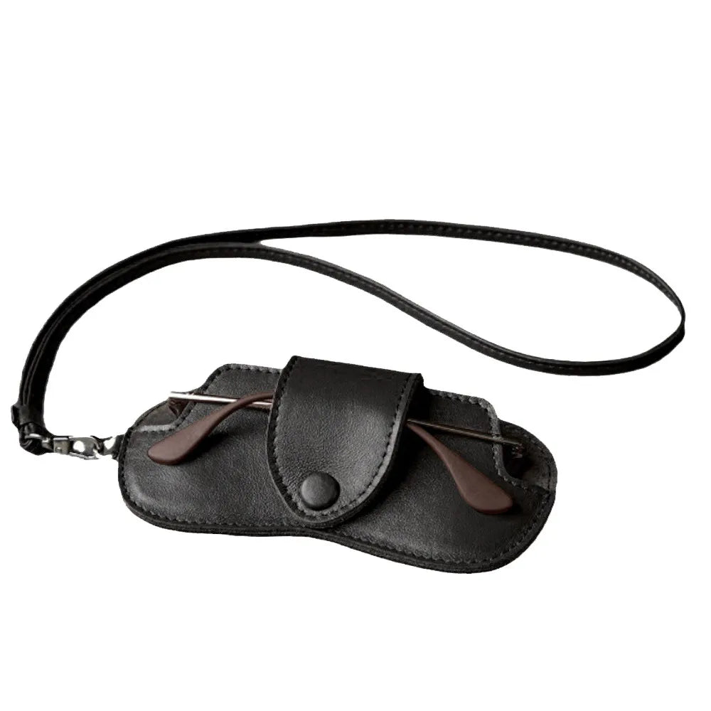PU Leather Sunglasses Storage Bag with Lanyard Solid Color Sunglasses Pouch Portable Durable SunGlasses Holder