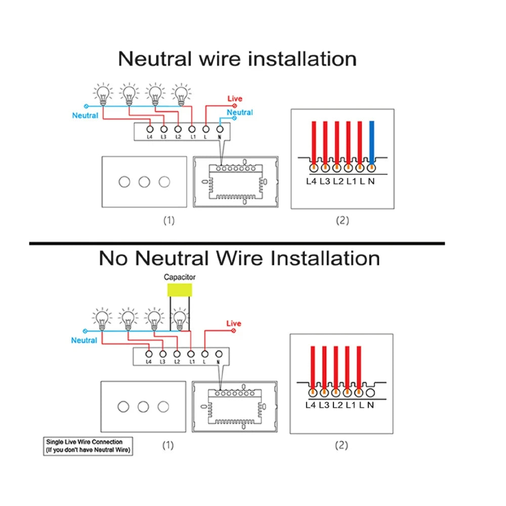 Wifi smart switch Suitable for EWelink App Bluetooth RF Alexa Google voice control No neutral wire Install Touch light switch