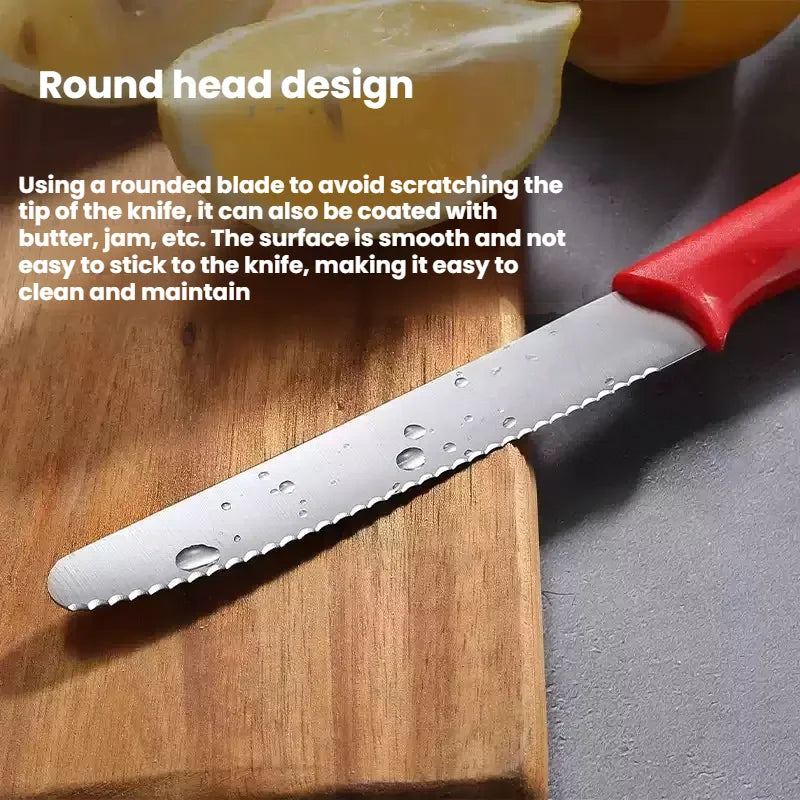 Serrated Steak Knife, Stainless Steel Steak Knife With Pointed Tail Plastic Handle, Multifunctional Kitchen Bread Dessert Knife