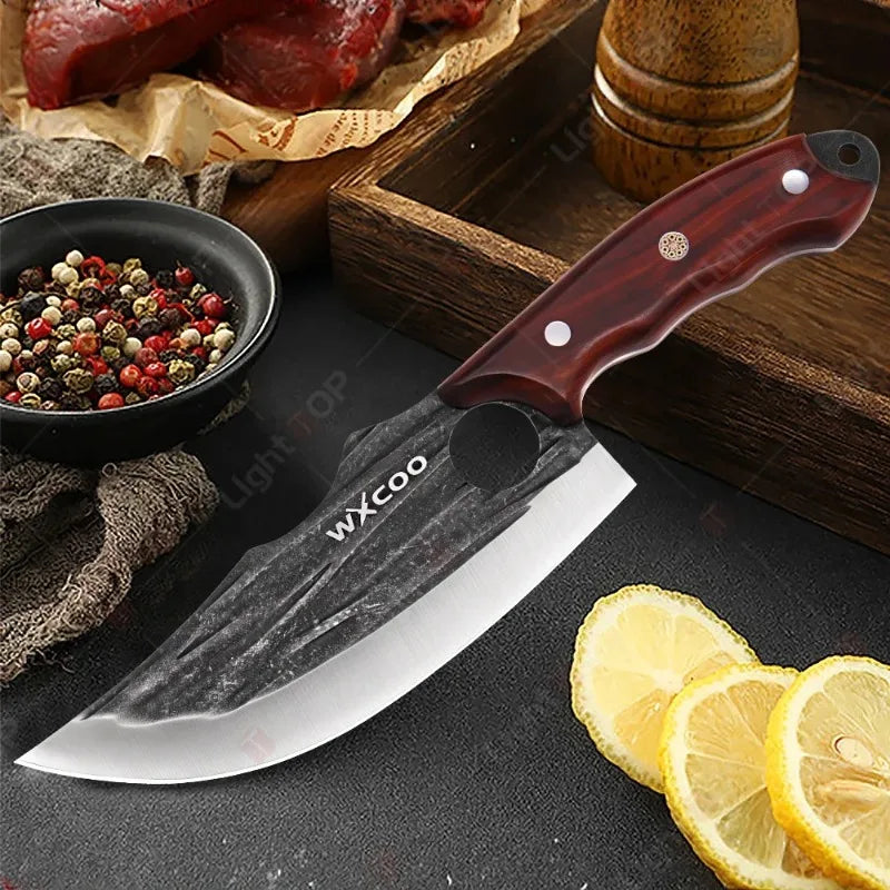 WXCOO Forged Butcher Knife Fish Boning Knife DIY Kitchen Stainless Steel Fruit Slicing Vegetable Chef Wooden Handle BBQ Cooking