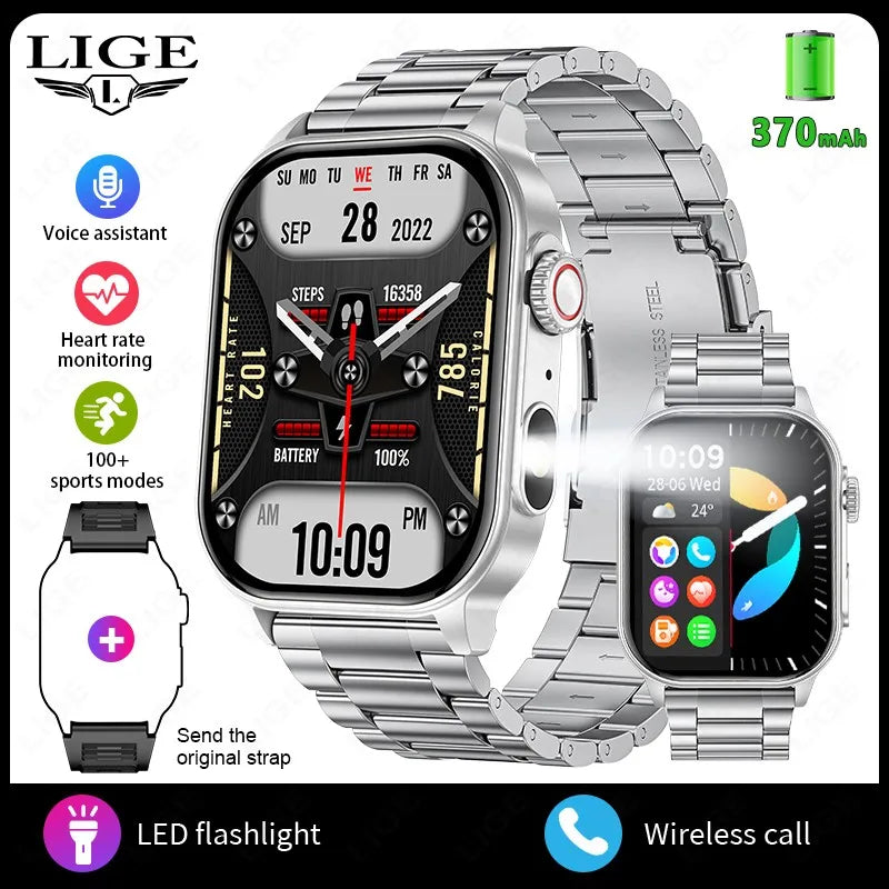 LIGE 2.01" HD Wyświetlacz Smartwatch dla Mężczyzn Kobiet Monitor Zdrowia Zegarki Sportowe Fitness AI Głos Rozmowy Bluetooth Męski Smartwatch Nowość