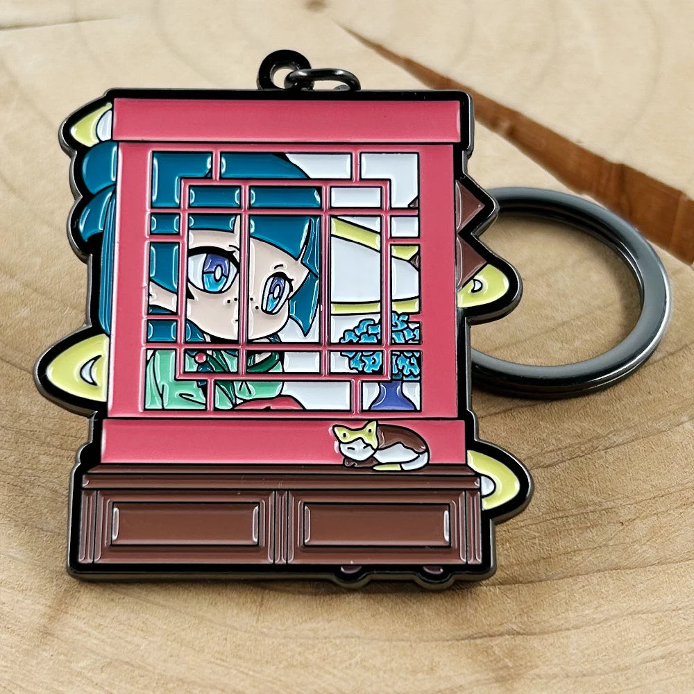 Chibi Maomao Sitting On The Windowsill Double Sided Enamel Keychain The Apothecary Diaries Key Ring Anime Fan Gift Pendant