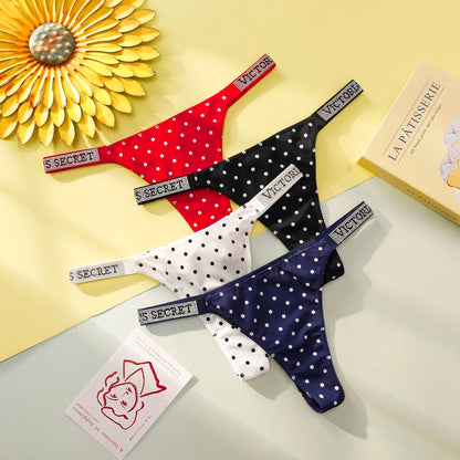 VS Underwear Thong Hipster Seamless Women Polka Dot Lace Bikini Cheeky Panties Set Victoria Secret Breathable Cotton Hipster