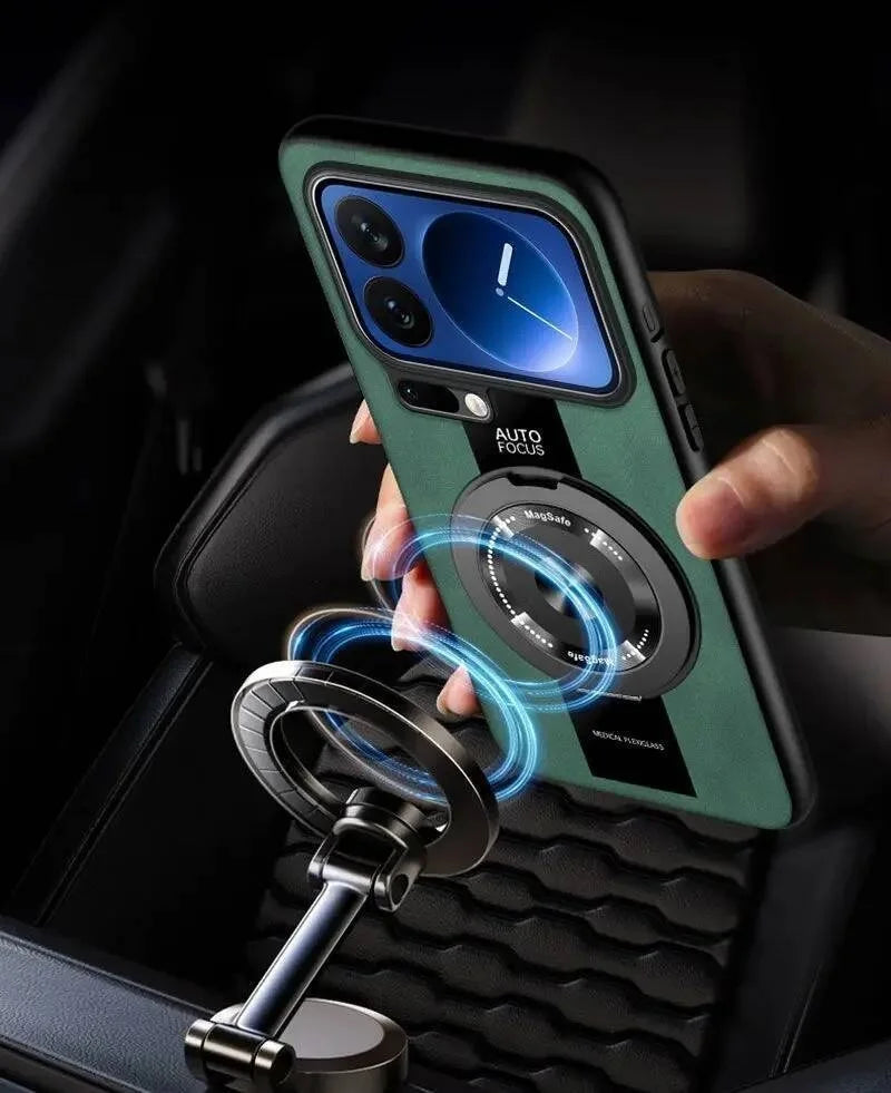 Case For Xiaomi 17 Pro Max 360 Rotating Magnetic Holder Luxury Silicone Sheepskin Leather Back  For Mi17 Xiaomi 17Pro Max Cover