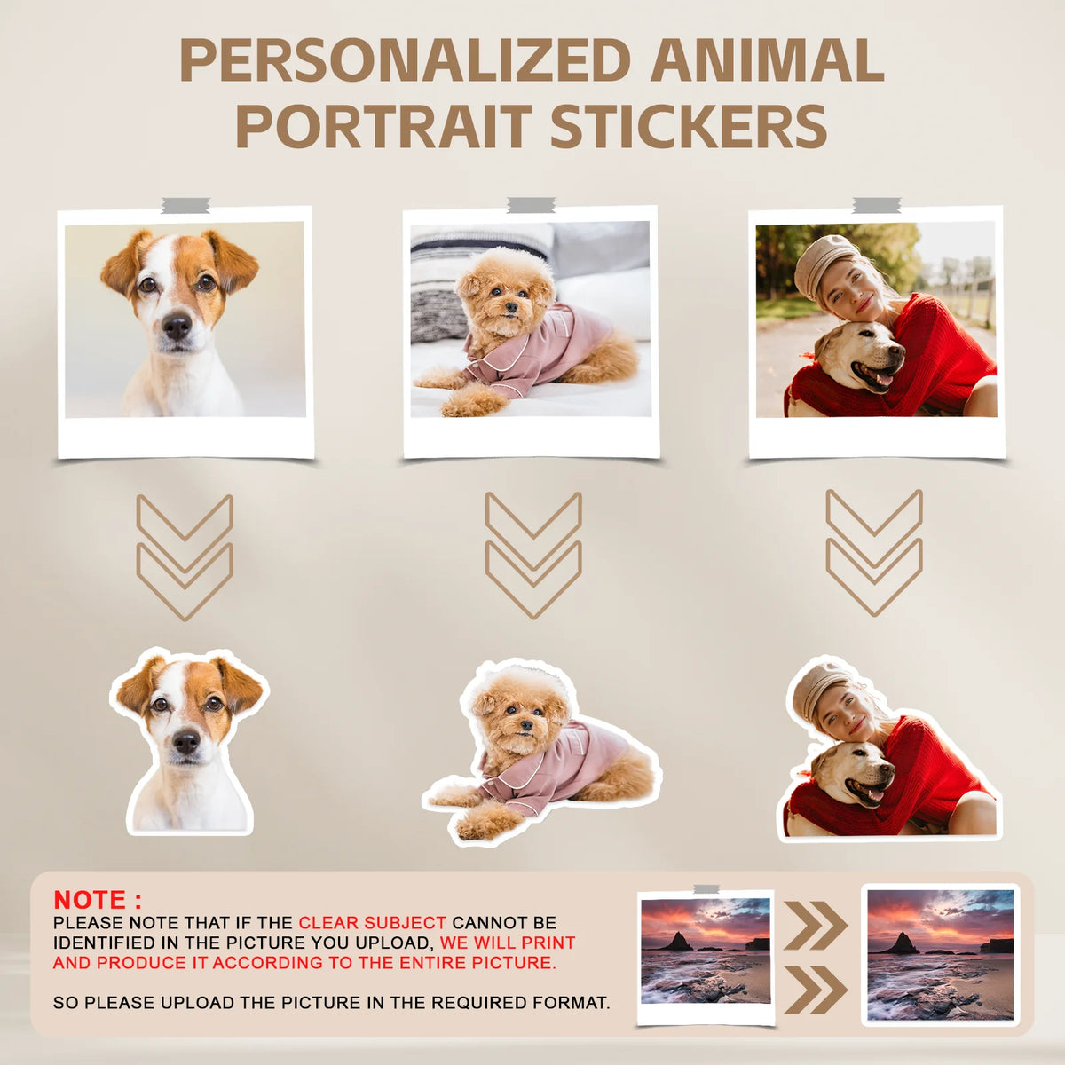 Custom Stickers of Pet Waterproof Personalized Stickers of Photo Cute Custom Logo Labels for Laptop Cup, Birthday Party Deco