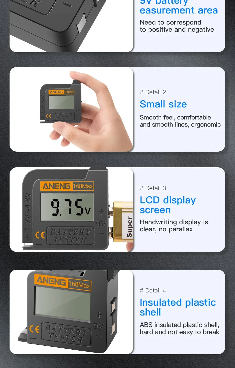 ANENG 168Max Digital Lithium Battery Tester Capacity Universal test Checkered load analyzer Display Check AAA AA Button Cell