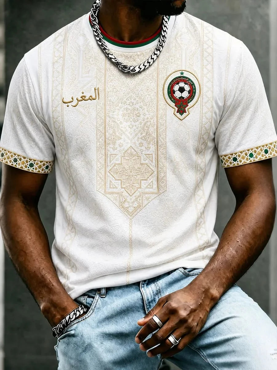 2026 Morocco Fan Football T-Shirt, Red Letter Print Quick Dry Short Sleeve Casual Sports Jersey Unisex