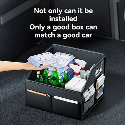 ZukMi Premium Leather Foldable Car Trunk Organizer - Waterproof Universal Storage Box for SUVs, Sedans & Trucks (22.5L Capacity)