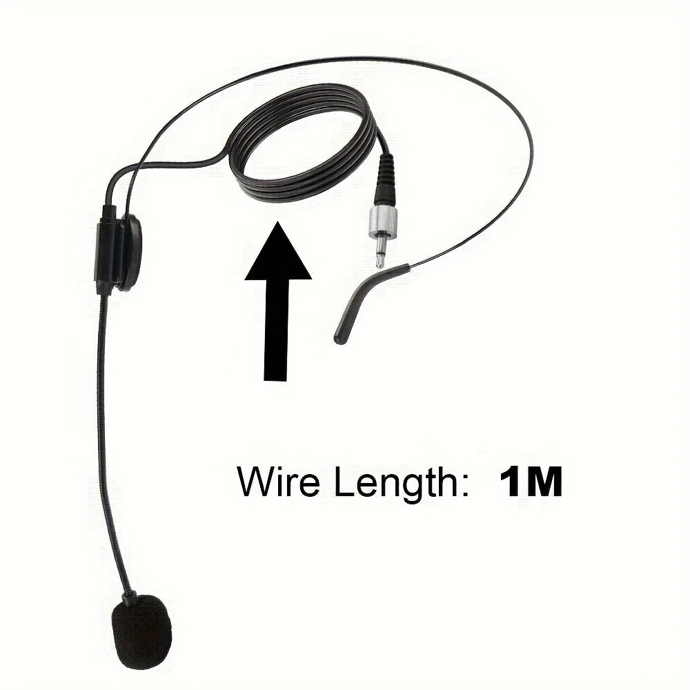 Headset microphone with noise-canceling earpiece, compatible with belt-pack transmitter, ideal for teaching and conferences.