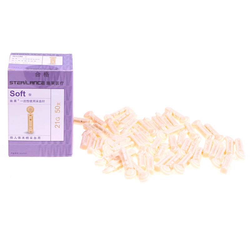 50Pcs Sterile 21G Lancets Single Use Blood Test Testing Kits Glucose Cholesterol
