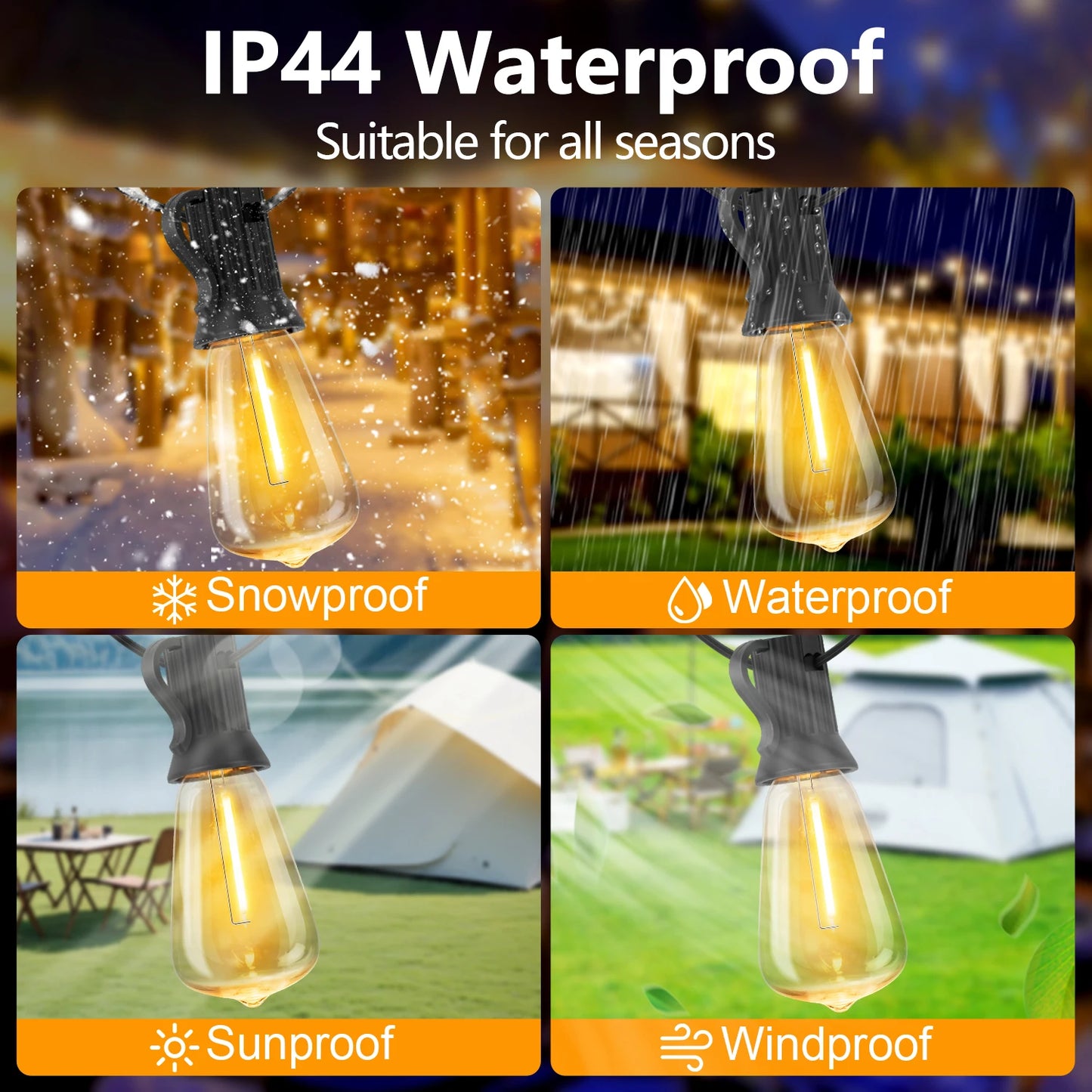 Solar Globe LED String Lights G40 Patio Light USB Recharger 8 Light Modes Remote Control Garden Solar Weatherproof Hanging Light