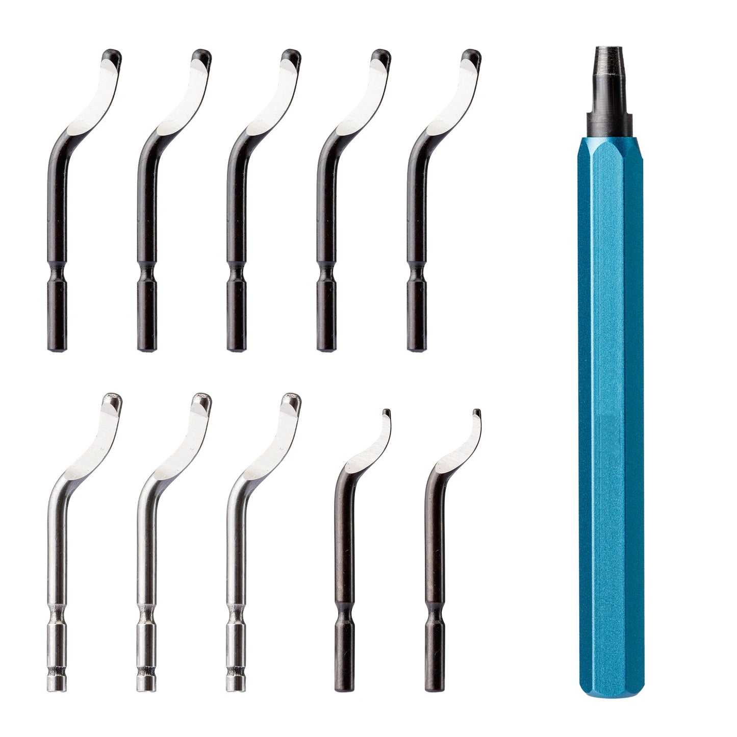 Deburring Tools Set 10pcs HSS Steel Swivel Blades Metal Handle Deburr Tool for Metal Resin PVC Pipes Copper Plastic Remove Burr
