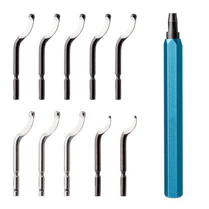 Deburring Tools Set 10pcs HSS Steel Swivel Blades Metal Handle Deburr Tool for Metal Resin PVC Pipes Copper Plastic Remove Burr