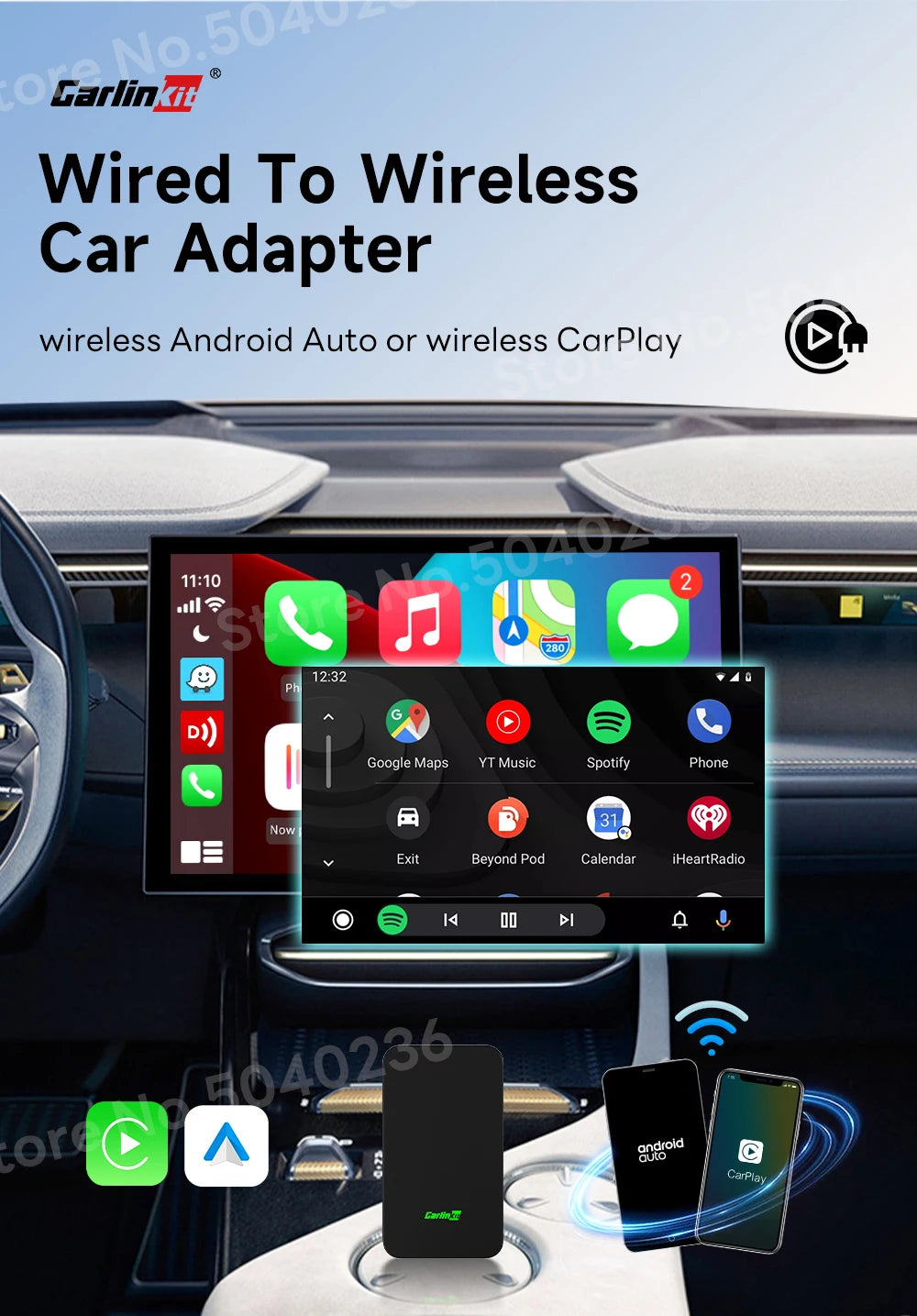CarlinKit 5.0 2Air &4.0 CP2A Wireless Android Auto CarPlay CarPlay AI Box Online Upgrade WiFi Bluetooth Connect 2-In-1 Smart Box