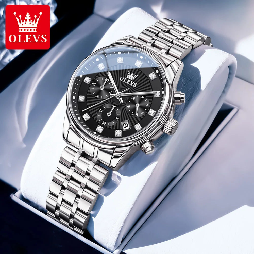OLEVS 3669 Original Chronograph Quartz Wristwatch for Lady Calendar Waterproof Steel Strap Elegant Dress Women's Watches