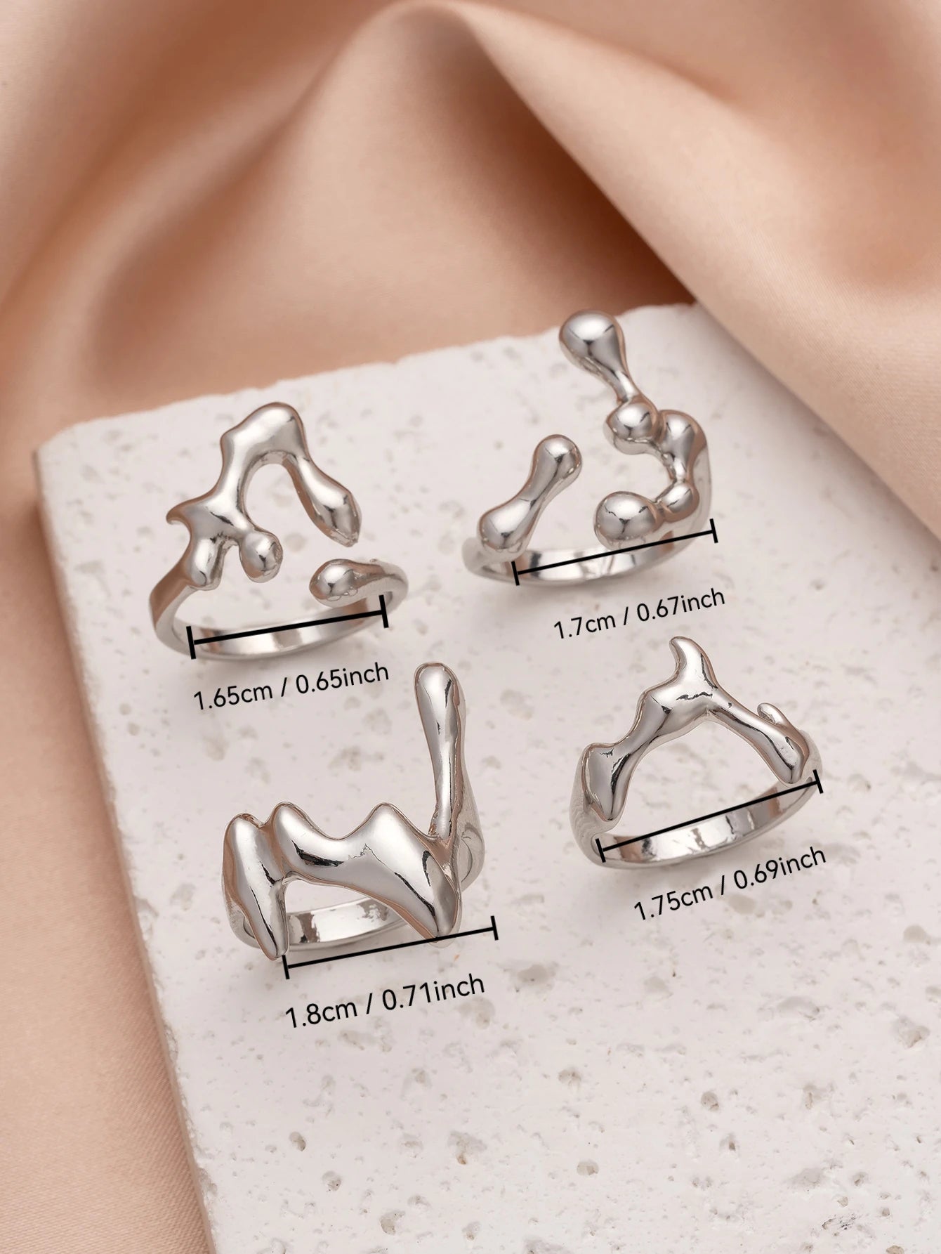 4PCS Hip Hop Fashion Geometric Water Drop Shape Women's Ring Set Music Festival Ball Jewelry