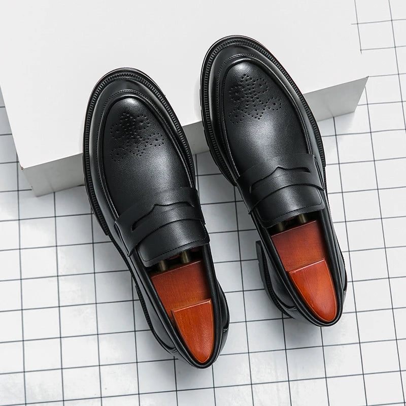 Platform Wedding Brogues Shoes For Men Classic Office Social Men's Dress Leather Shoes Formal Casual Business Loafers Male
