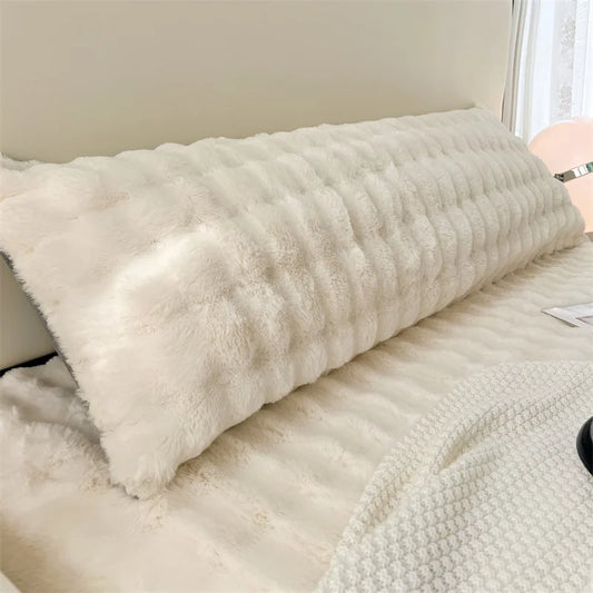 1pc solid-color plush pillow long pillowcase, decorative pillowcase (without core), soft and comfortable fabric