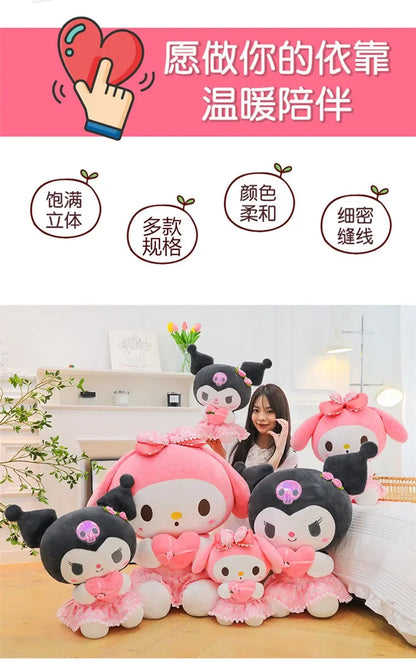 60cm Sanrio Kuromi Melody Hello Kitty Plush Toy Kawaii Cartoon Big Size KT Cat Plush Doll Soft Stuffed Pillow Kids Birthday Gift