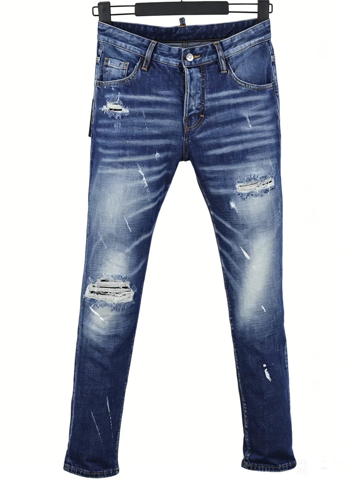 6060 Four Seasons New Men's Washed Ripped Patch Old Slim-fit Straight Black Jeans for Men