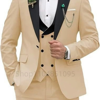 3 Pieces Men's Wedding Suits Formal Groom Tuxedo Slim Fit Business Blazer Double Breasted Vest Pants Set for Party