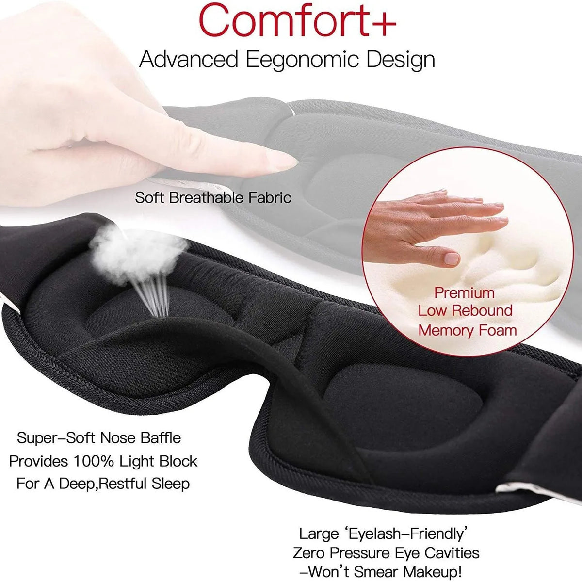 3D Contour Sleep Eye Mask Suitable for Side Sleepers -100% Blackout Soft and Stress Free - Suitable for Travel Napping Yoga