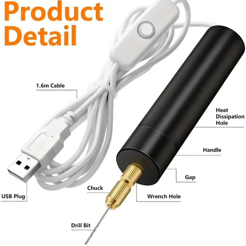 Handheld Mini Electric Drill USB DIY Tool for Epoxy Resin Jewelry Making Wood Craft Engraving Pen