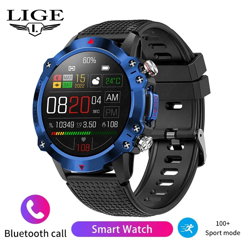 LIGE nowy wytrzymały wojskowy smartwatch z połączeniami Bluetooth dla mężczyzn 1,95" ekran HD 100+ trybów sportowych monitorowanie zdrowia Smartwatch dla Androida i iOS