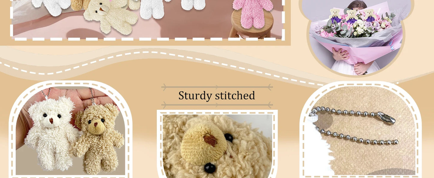 12-500Pcs Mini Teddy Bears Tiny Soft Stuffed Teddy Bear Small Plush Bears Bulk for Birthday Party Decor Favors Bag Keychain