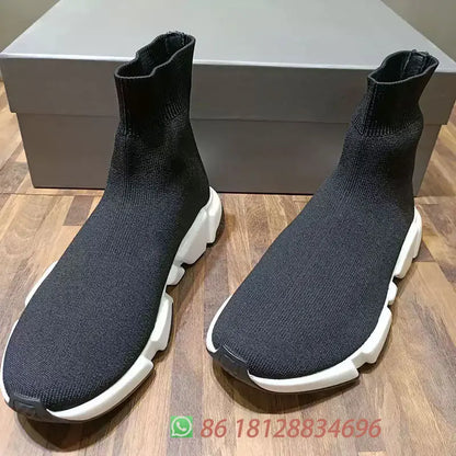 Hot Casual Black High Top Fashion Women Sock Shoe Sneaker Stretch Designer Men Breathable Couple Unisex