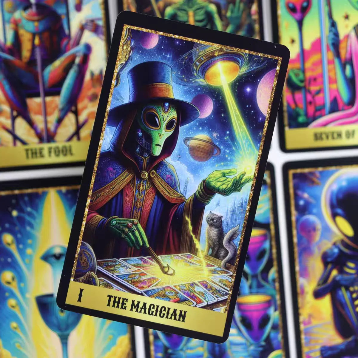 Alien Tarot Deck 78 Cards, Psychedelic Space Themed Tarot Cards, Fortune Telling, Collectible Gift for UFO & Alien Enthusiasts