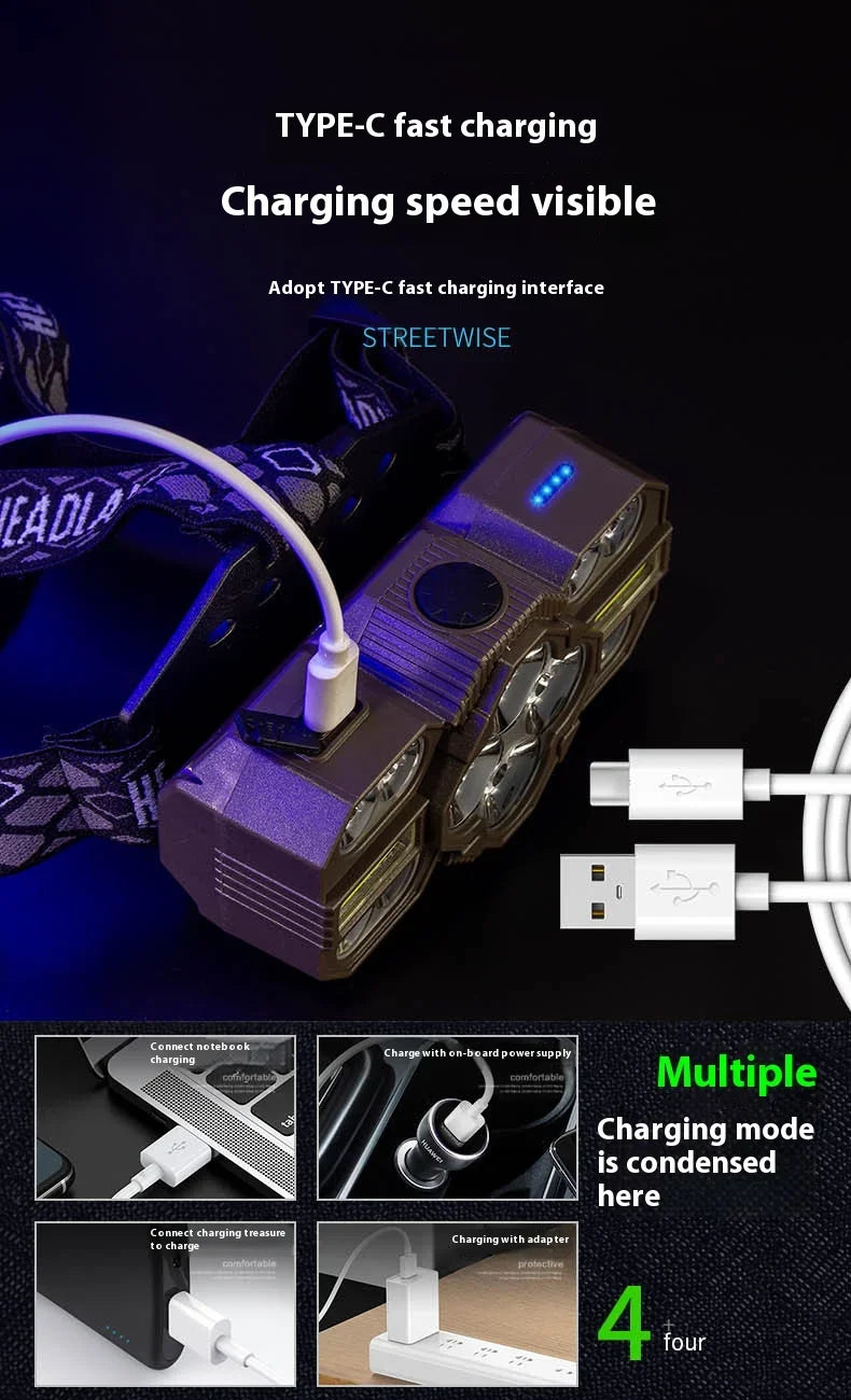 Outdoor Lighting Strong Bald Headlight 12 LED Super Bright Spotted Portable Headlight Outdoor Camping Maintenance Light