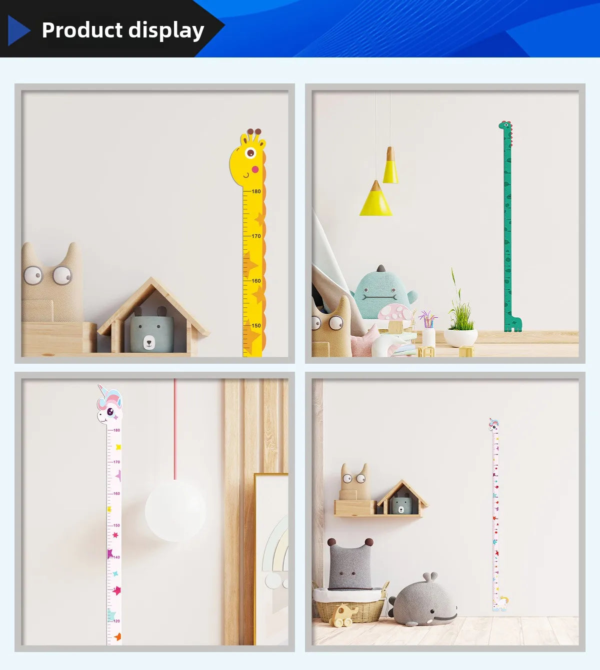 Cute Cartoon Height Sticker Unicorn Dinosaur Giraffe Wall Height Measuring Ruler Stickers For Kids Room Kindergarten Decor