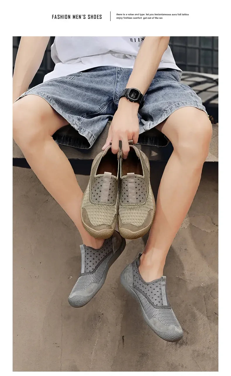 Summer Mesh Shoes Men Sneakers Plus Size Lightweight Breathable Walking Footwear New Slip-On Comfortable Casual Men's Shoes