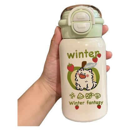 Cute 500ml Double Drinking Water Cup Cartoon Large Capacity Water Bottle with Straw Leak Proof Iced Coffee Cup Gym