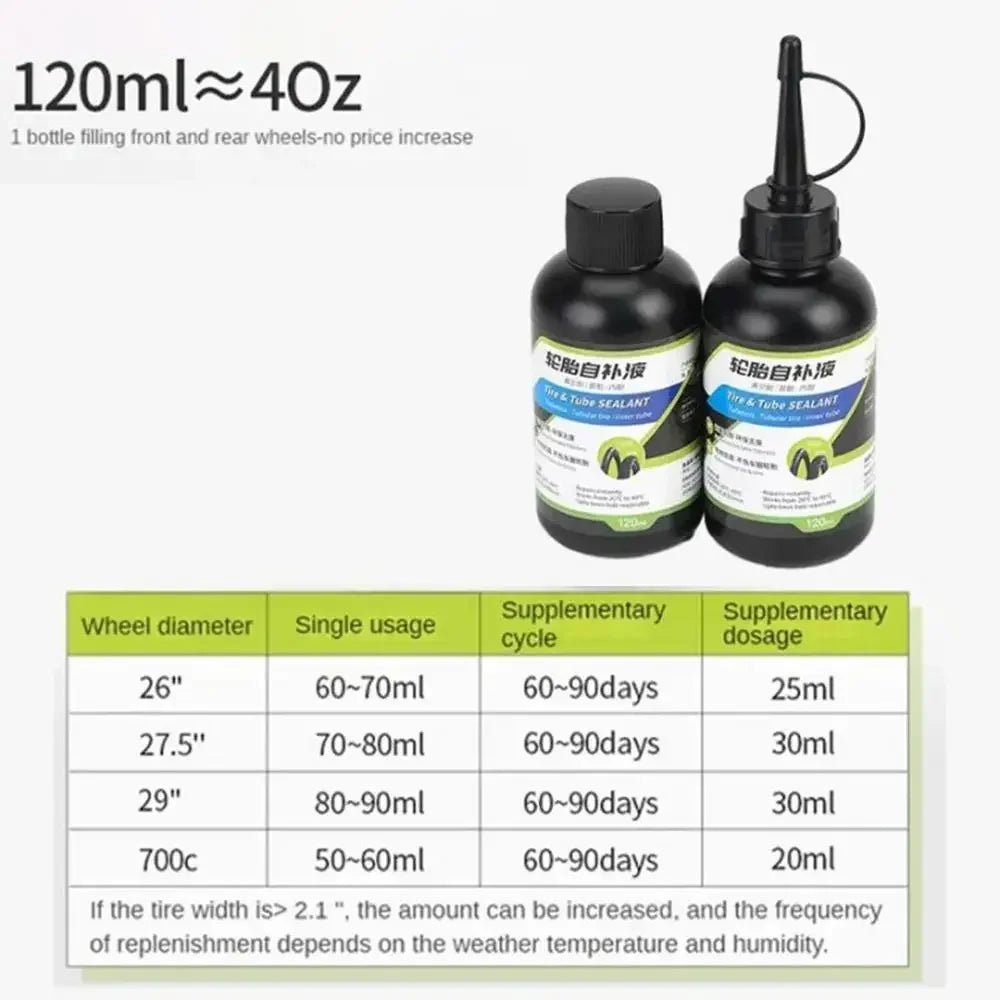 120 ml Płyn Uszczelniający do Opon Bez Dętek Rowerowych MTB Szosowych Zestawy Naprawcze do Opon Płynny Klej do Naprawy Przebić Akcesoria Rowerowe