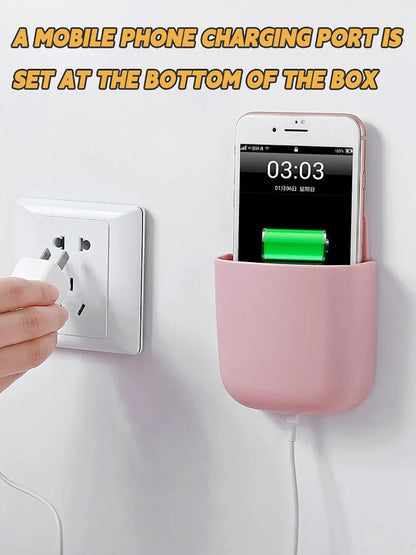 Wall Mounted Storage Box Phone Charger Holder Stand Rack for Remote Control Air Conditioner TV - Mobile Plug Organizer Case