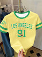 Summer Women's Los Angeles NO.91 Print Round Neck Short Sleeve T-Shirt Summer Graphic Te Jerseys Plus Size Sport T-Shirt Tops