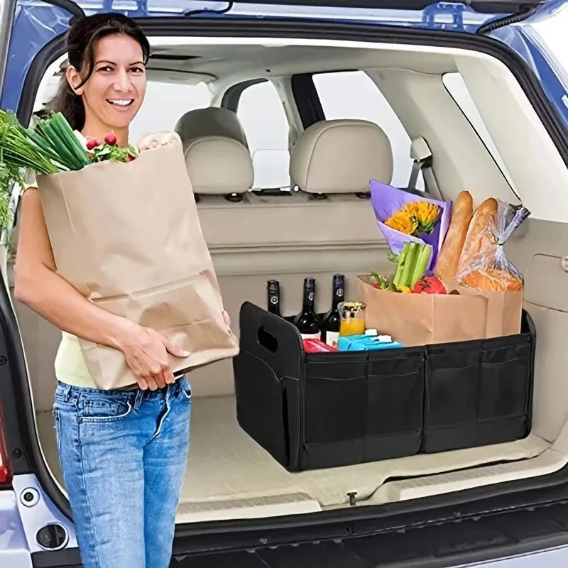 Collapsible Car Trunk Storage Box, 600D Oxford Fabric SUV Organizer with Reinforced Handles & Multiple Compartments for Vehicle