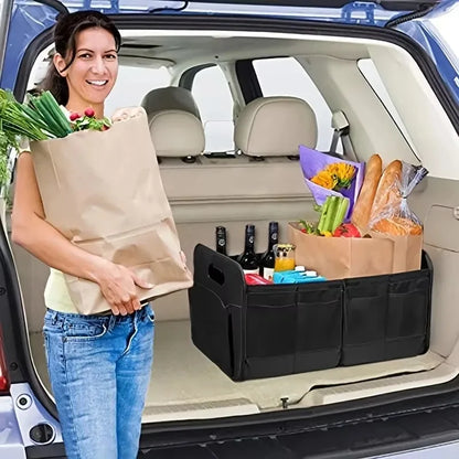 Collapsible Car Trunk Storage Box, 600D Oxford Fabric SUV Organizer with Reinforced Handles & Multiple Compartments for Vehicle