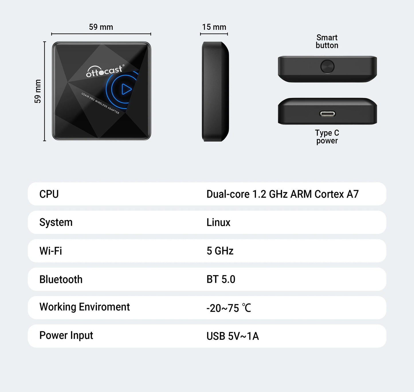 OTTOCAST U2Air PRO Wired To Wireless CarPlay Adapter USB Dongle Smart Ai Box Car Accessories for VW Nissan Ford Volvo Kia Benz