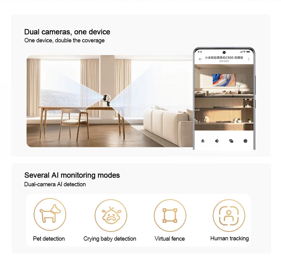 2025 Xiaomi Smart Camera C500 Dual Lens Version 4MP Security Camera 360° AI Detection Full Color Night Vision WiFi 6 Mi Home APP