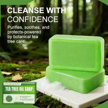 Green Tea Tree Soap, Soap Bar with Tea Tree Oil, Natural Soaps for Body Skin Cleaning,Gentle Exfoliating Bar Soap